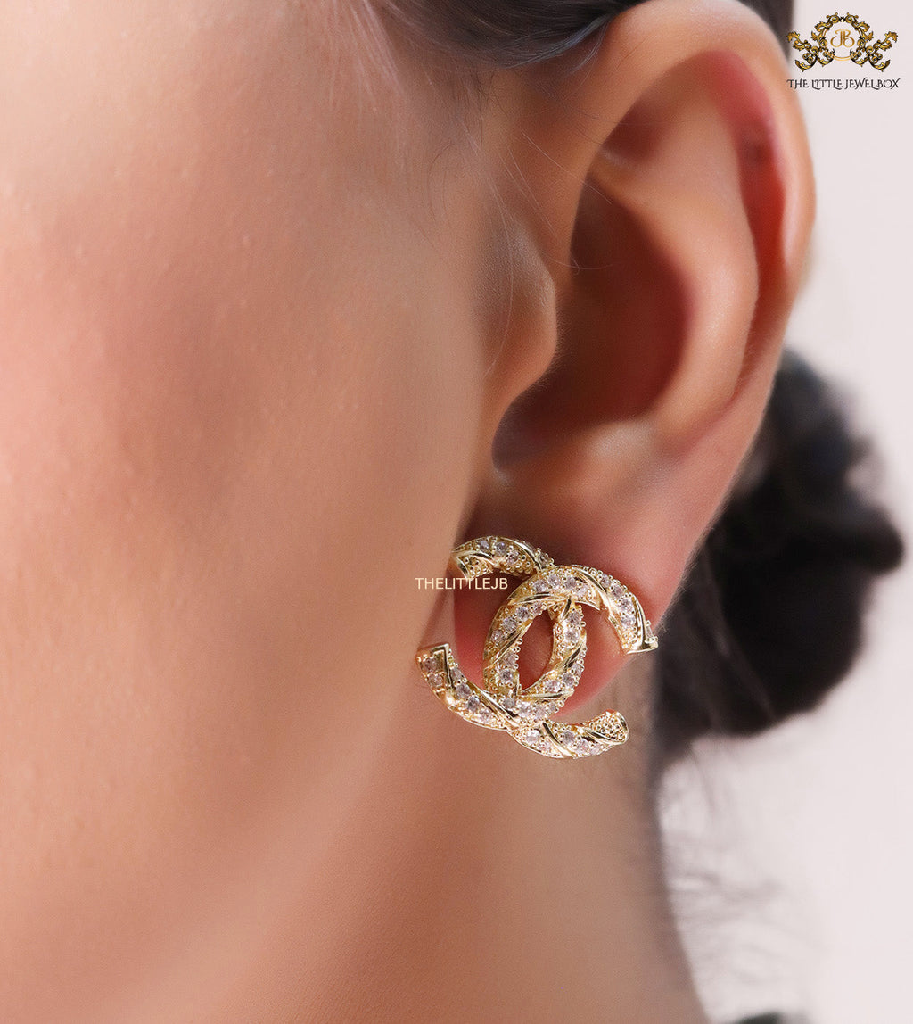 Gold plated double C studs with cz