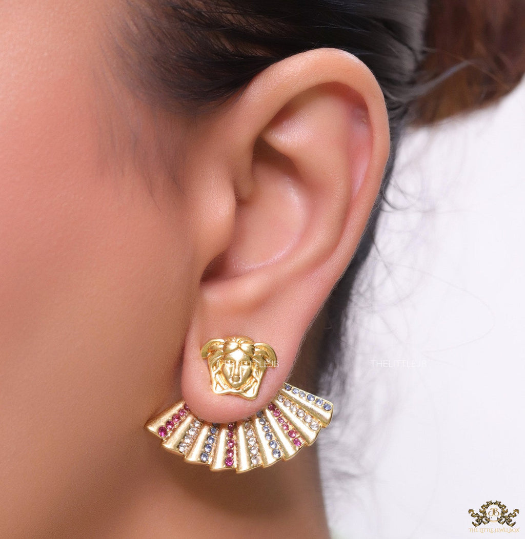 Detachable Medusa earrings with multi cz design at back