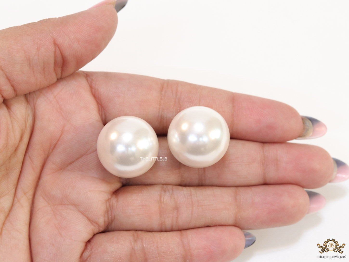 20mm round white pearl stud earrings