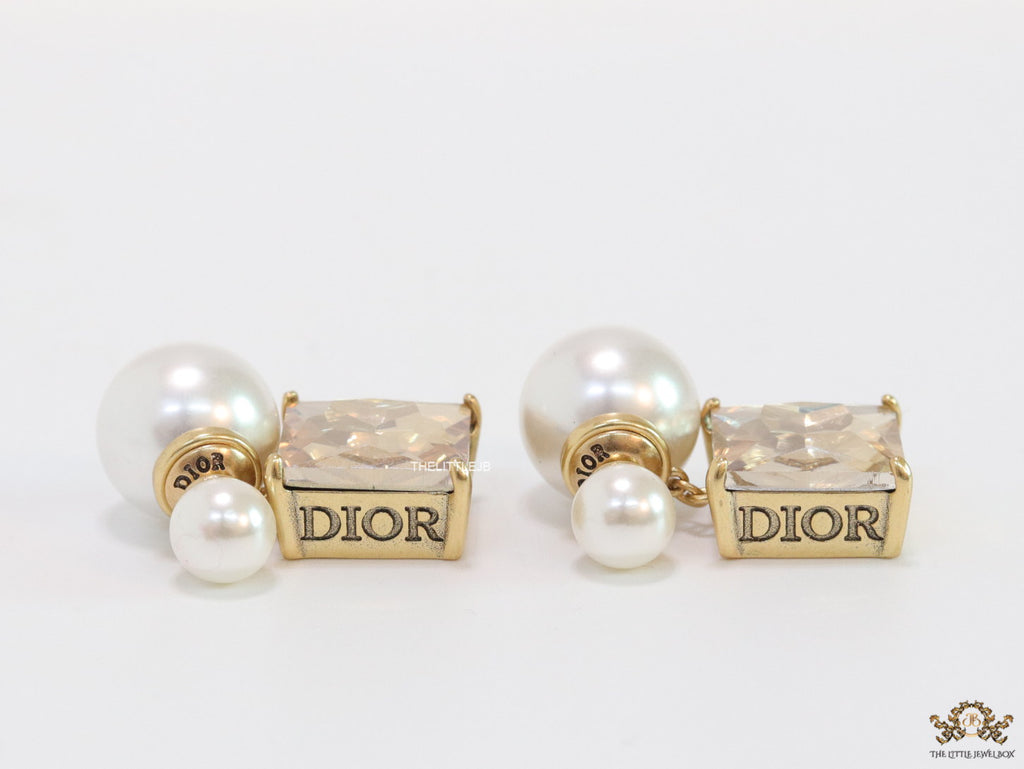 Pearl and color cz drop earrings in gold finish with alphabets