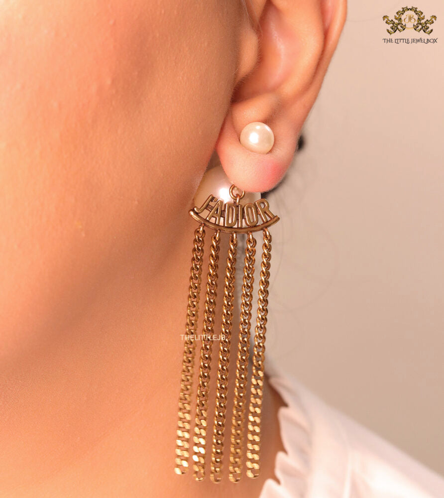 Golden chain dangles with alphabets and detachable pearl tops