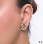 Platinum plated round cz earrings with twin G motif