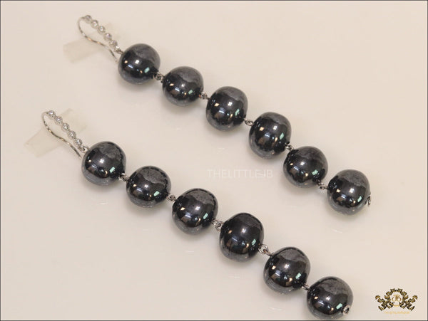 Charcoal grey shell pearl danglers