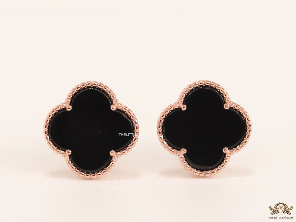 Black clover stud earrings in rose gold plating