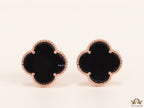 Black clover stud earrings in rose gold plating