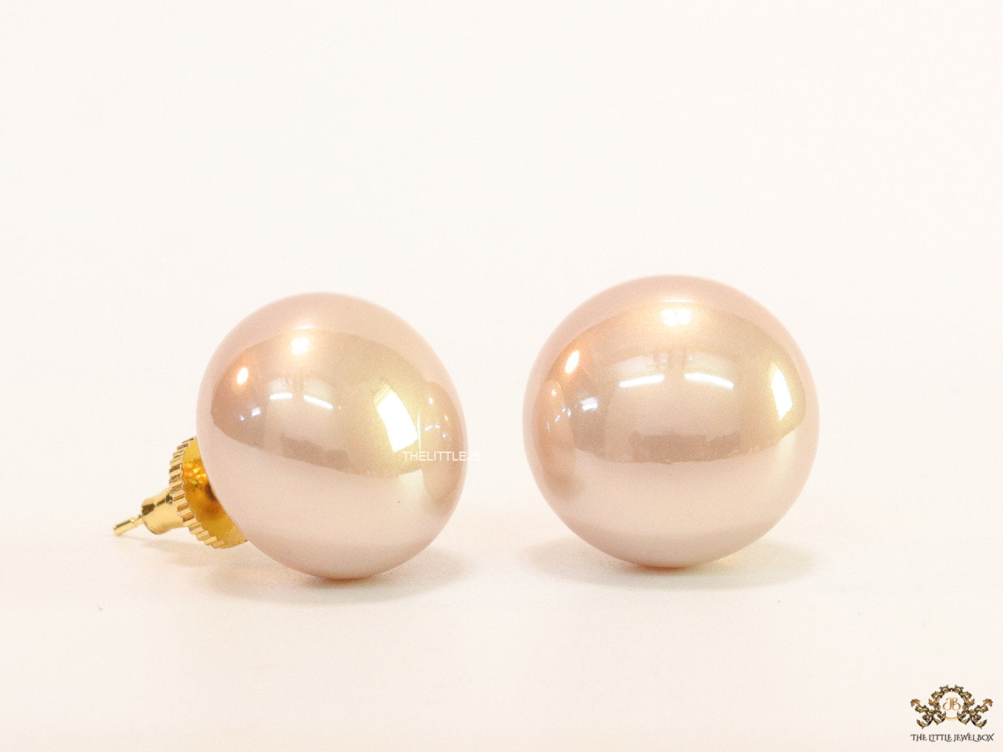 20mm button shape soft pink pearl studs