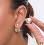 Designer pearl earrings with matte gold bee motifs