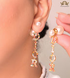 Multi cz alphabet dangles with pearl tops