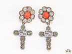 Floral cz and alphabet dangles with orange stone centre