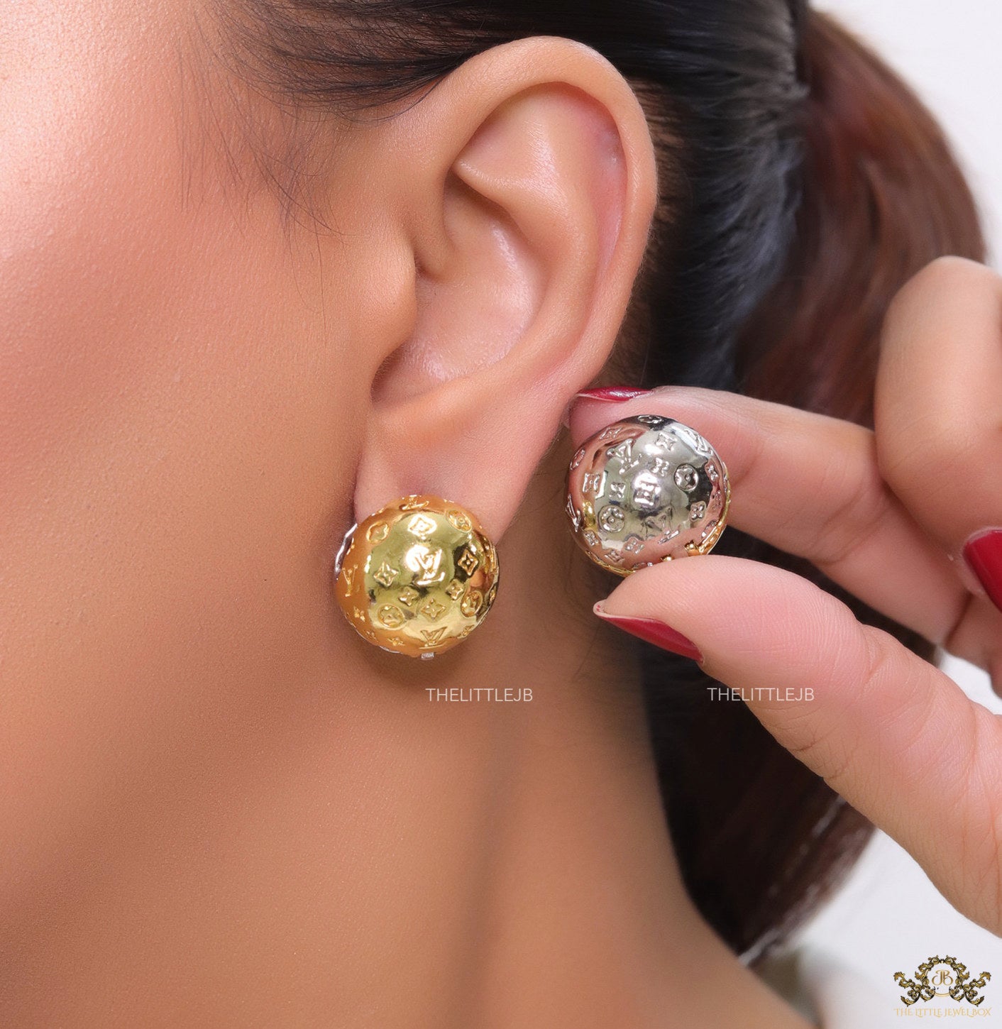 Dual plated ball shape studs with embossed alphabets