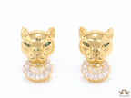 Golden panther face studs with cz baguette ring