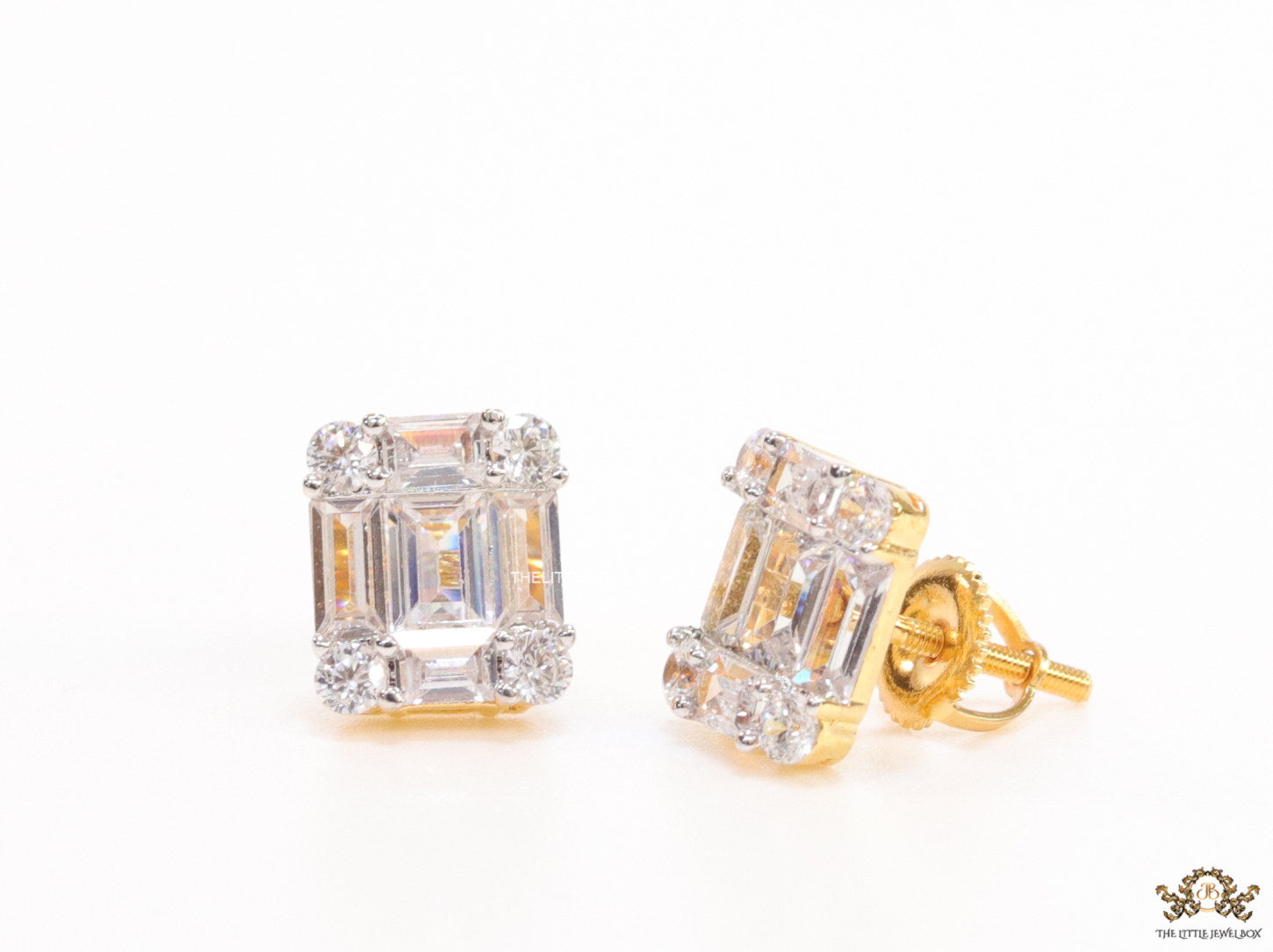 Golden cz baguette studs with cz pointers