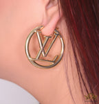 Gold plated L and V alphabet hoops 40 mm