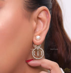Pearl bomber earrings with gold plated cz alphabets drop