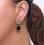 Rustic double G earings with oval black drop