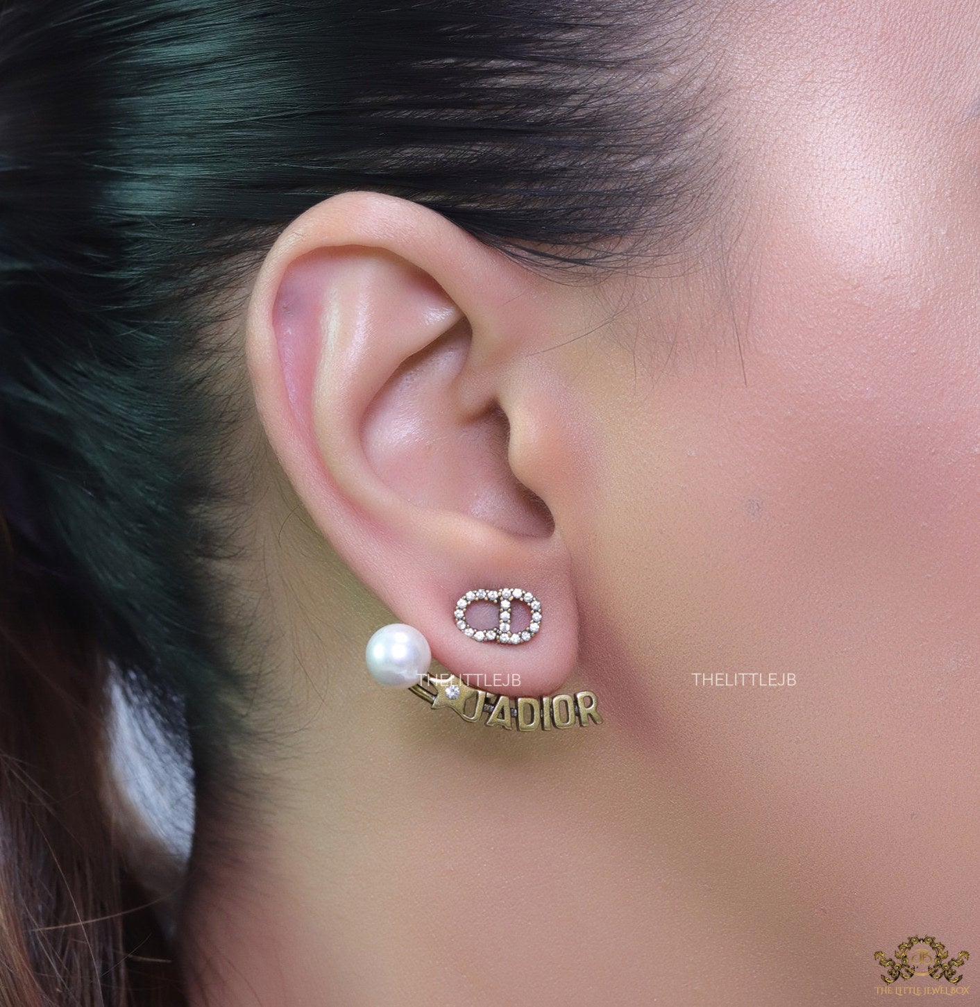 Cz studded alphabet earrings with pearl
