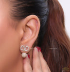 Small Gold plated cz alphabet earring with cz ball drops