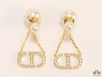Pearl bomber earrings with cz alphabet initials in drop chains