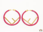 51mm magenta hoop earrings with golden alphabet