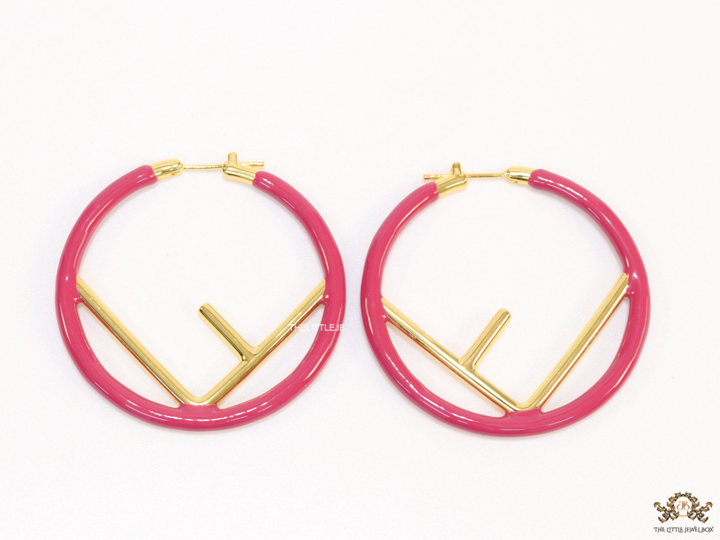 51mm magenta hoop earrings with golden alphabet