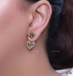 Antique golden bee earrings with alphabet inscribed heart shaped drop