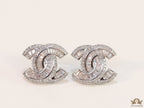 Platinum plated twin C motif cz baguette studs
