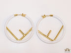 51mm white hoop earrings with golden alphabet
