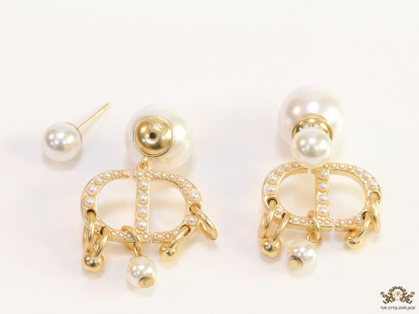 Pearl bomber studs with charm studded cz alphabets