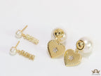 Golden heart earrings with detachable pearl bomber and alphabet tops
