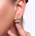 Gold plated twin C motif cz baguette studs