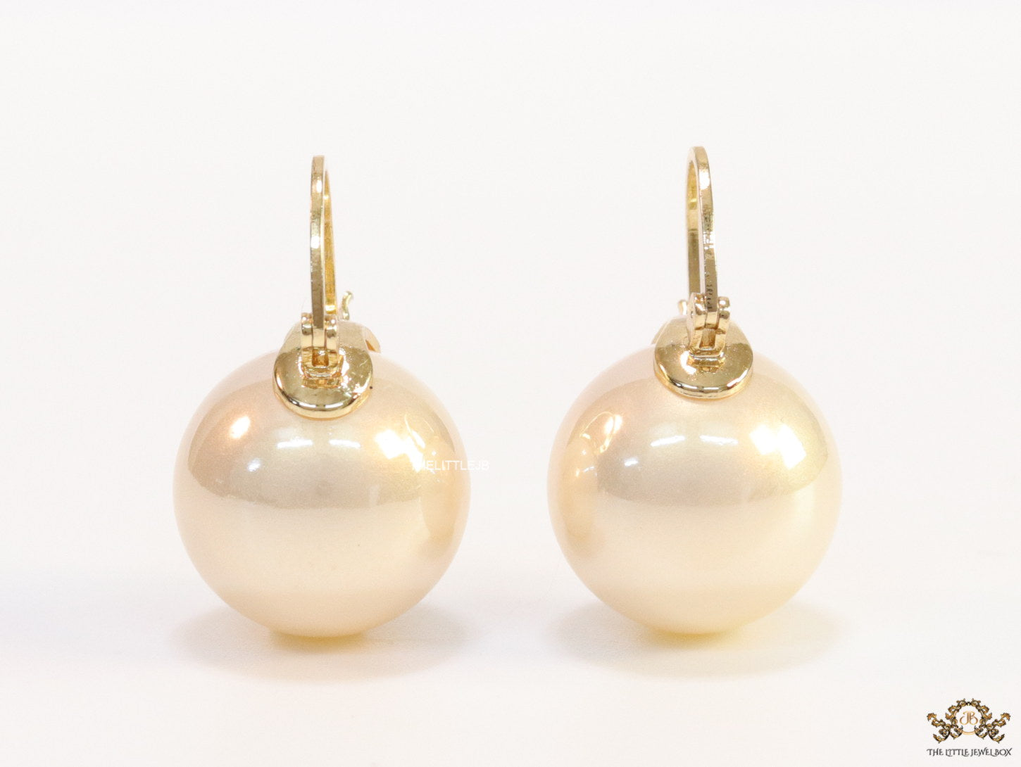 16mm champagne pearl earrings with golden loop
