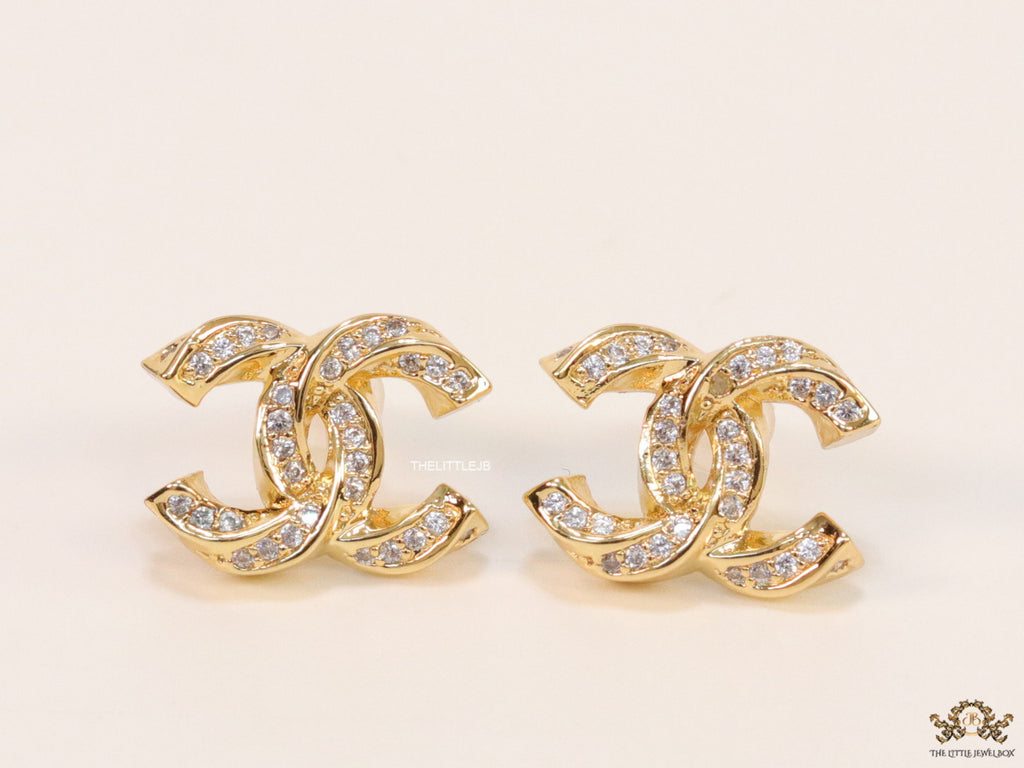 Gold plated entwined twin C motif cz studs