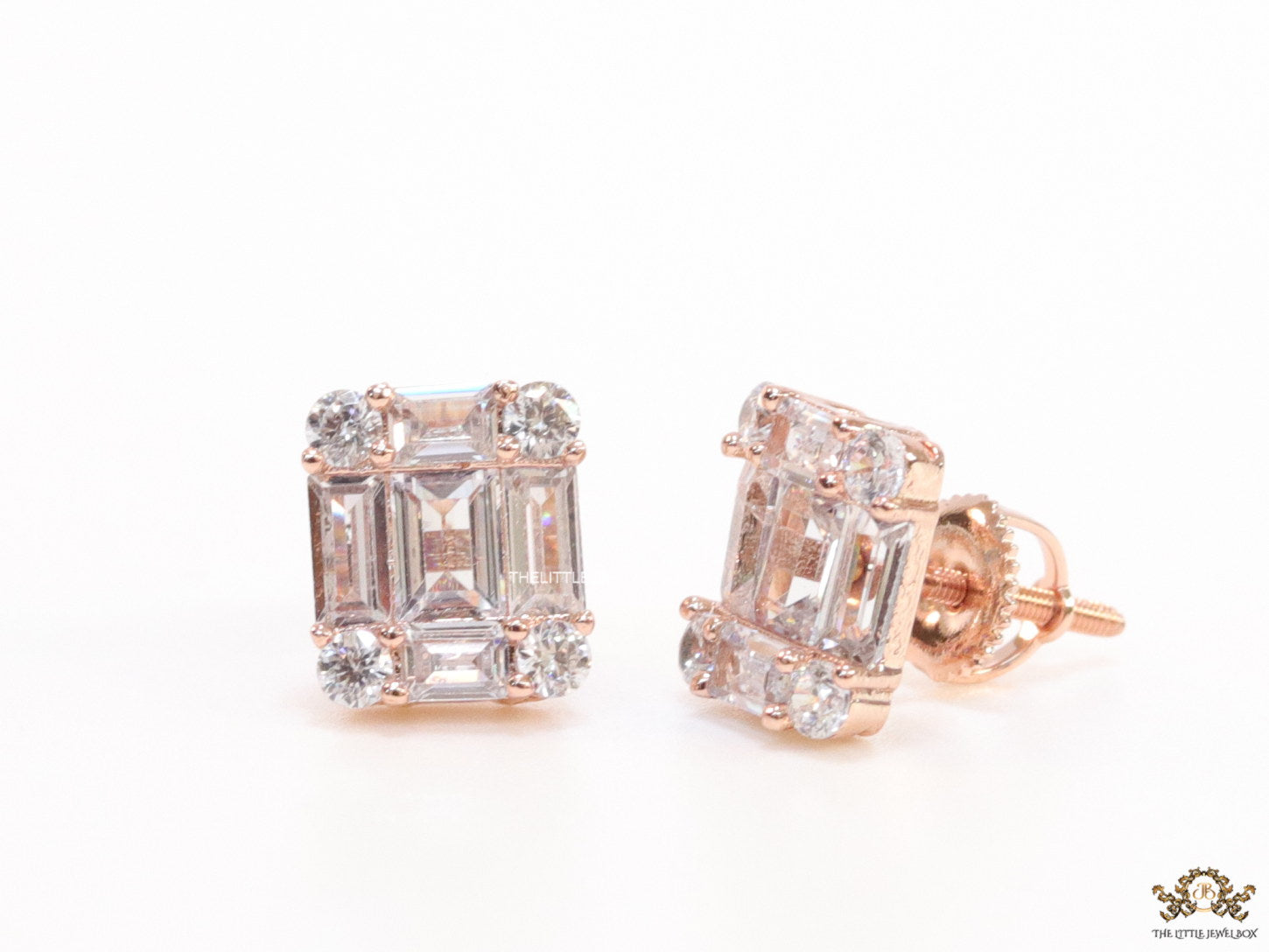 Rose gold cz baguette studs with cz pointers