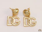Golden alphabet drop earrings with golden pearl tops