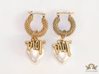 Golden hoops with alphabets and pearl drop