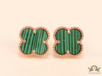 Malachite green clover stud earrings in rose gold finish