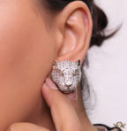 Panther head stud earrings in platinum and cz