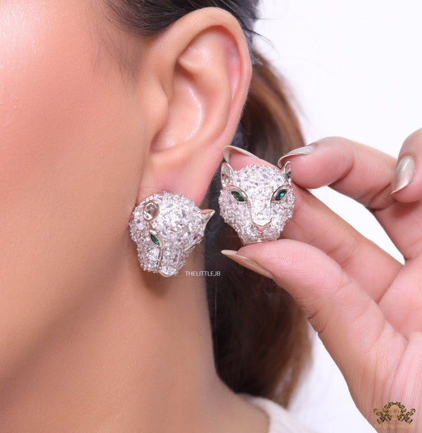 Cz Panther studs in platinum finish