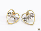 Matt gold plated heart shaped earrings with cz alphabets