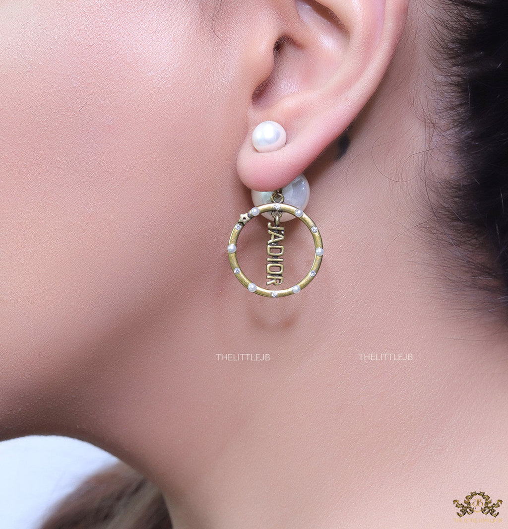 Gold plated pearl bomber earrings with alphabets