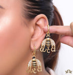 Simple gold plated hoops with golden and cubic zirconia stone queen bee and alphabets