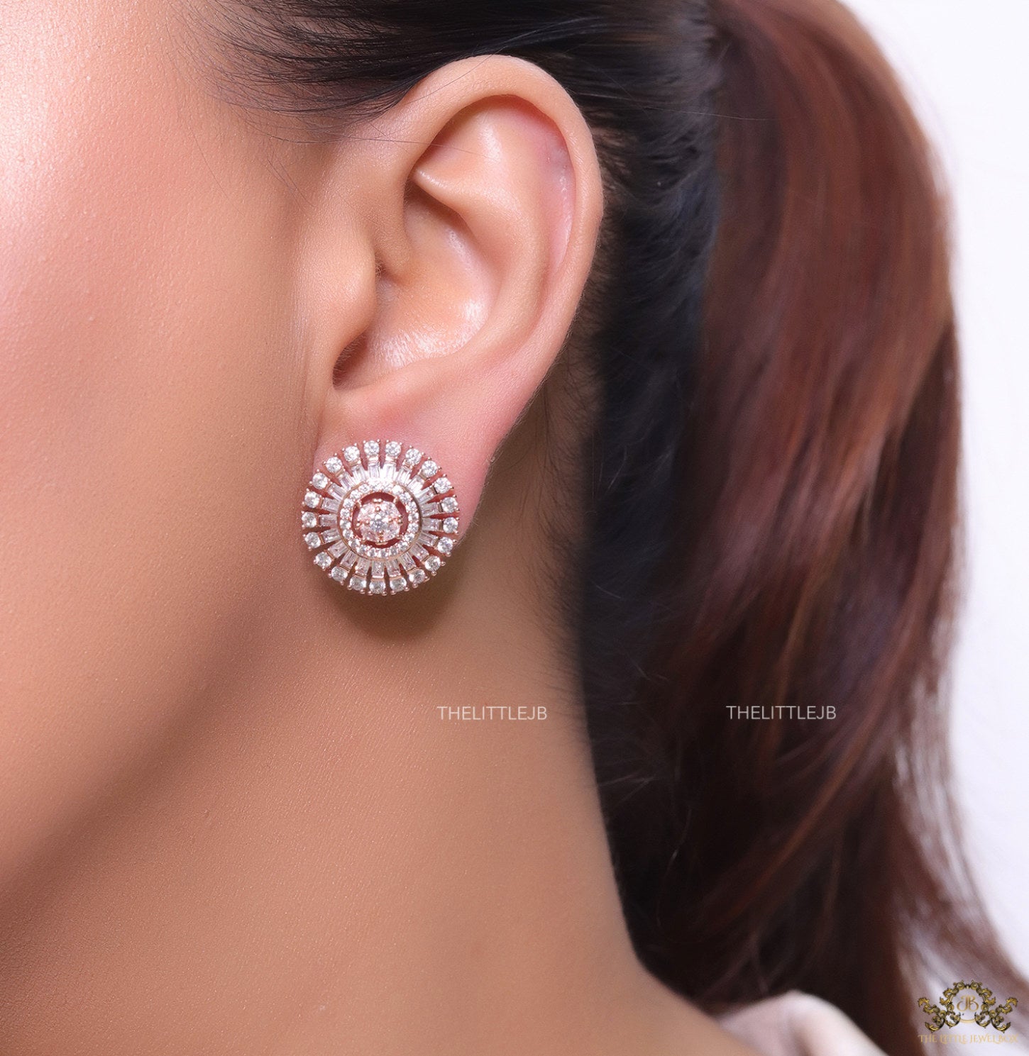 Rose gold plated round cz studs