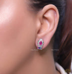 Platinum plated snake head stud earrings with multicolour cz