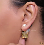 Pearl and color cz drop earrings in gold finish with alphabets