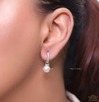 Platinum plated cz hoops with pearl drop