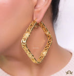 Gold plated 62x62mm square medusa hoops
