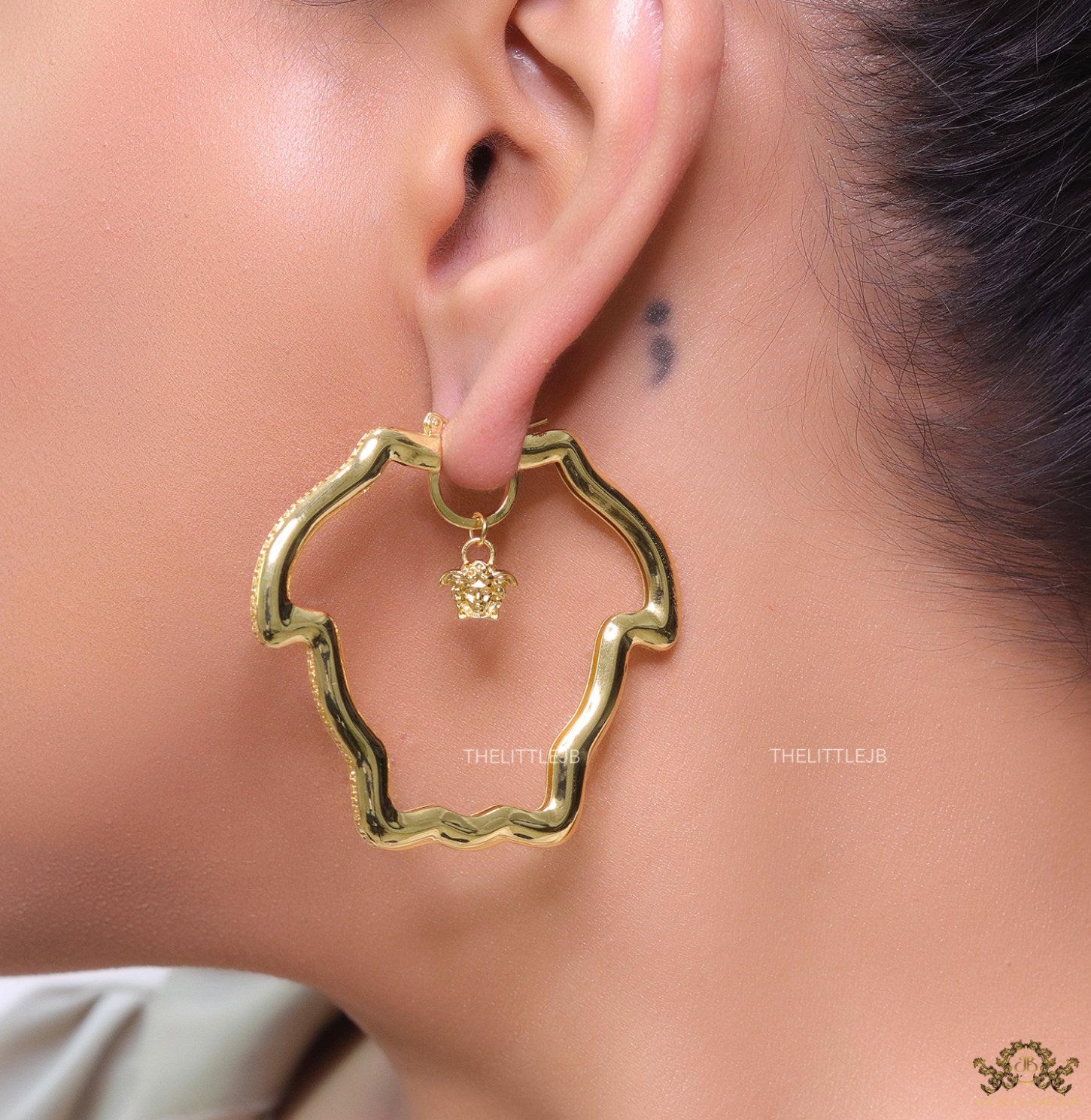Golden Medusa frame hoops with Medusa drop