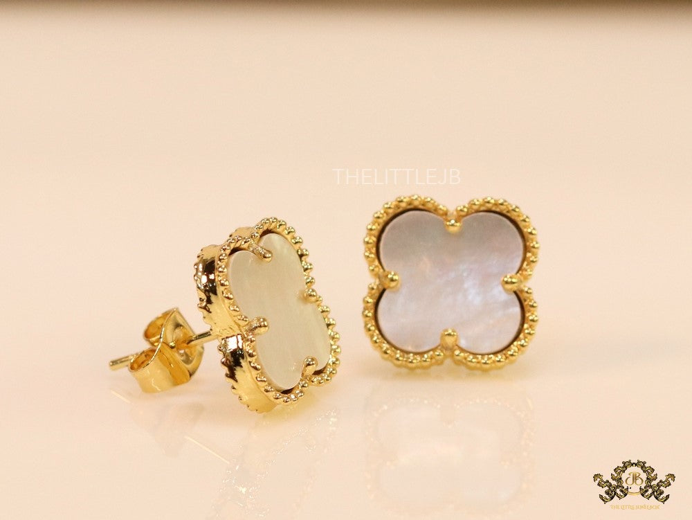 Golden and mother of pearl clover studs