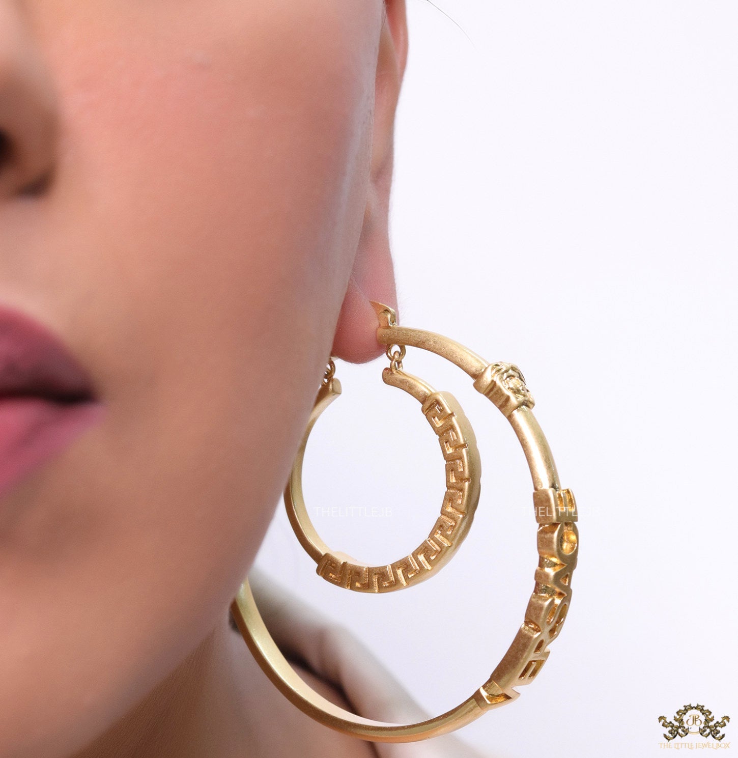Golden Medusa hoops with alphabets 62 mm