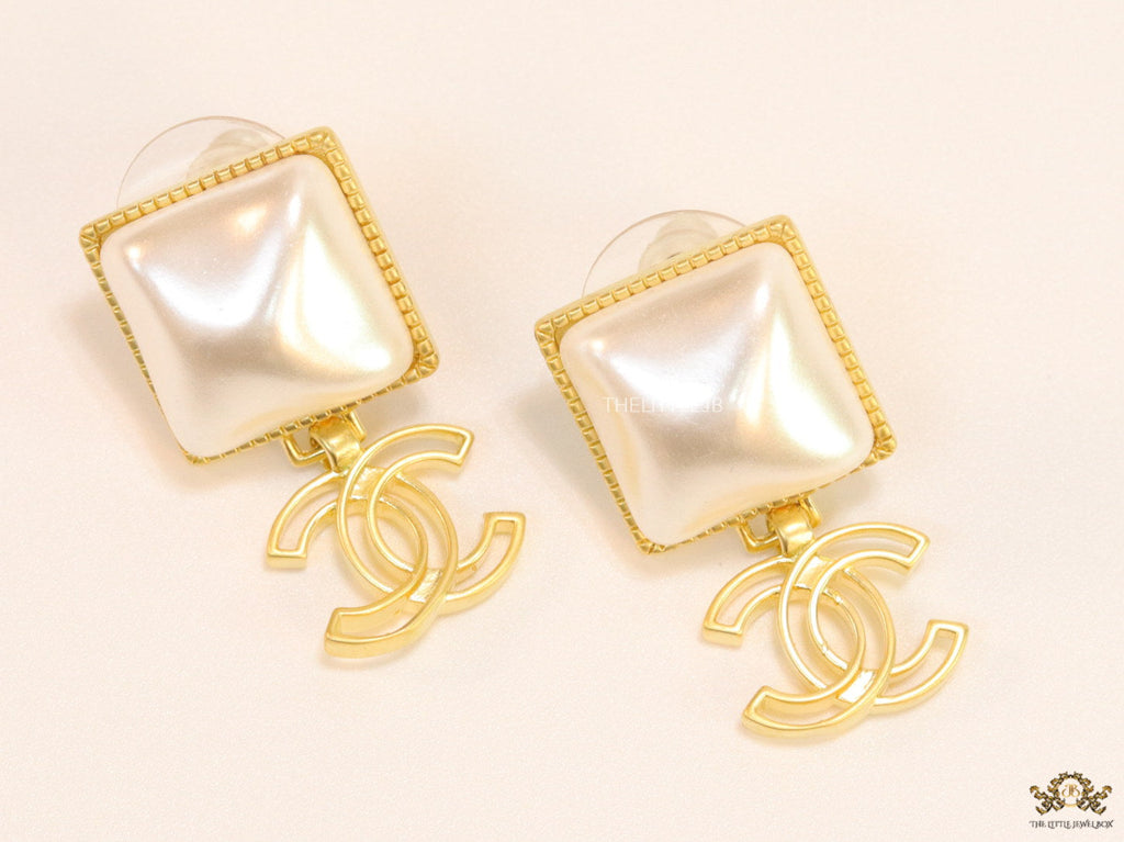 Gold plated Square MOP studs with double C motif